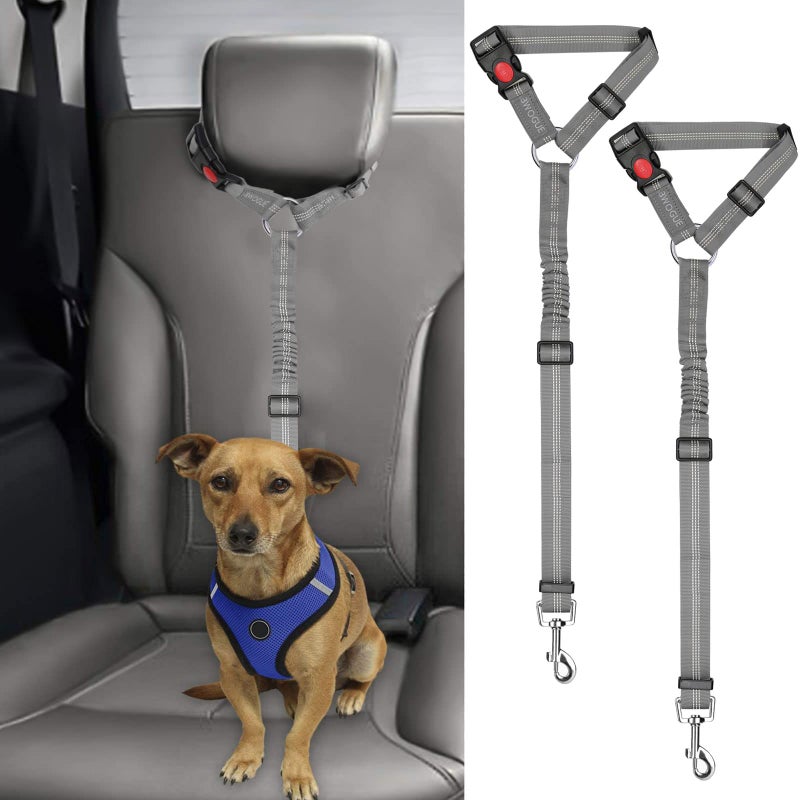 BWOGUE 2 Packs Dog Cat Safety Seat Belt Strap Car Headrest Restraint Adjustable Nylon Fabric Dog Restraints Vehicle Seatbelts Harness - Image 1